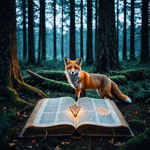Mystical Red Fox in Enchanted Forest with Ancient Book