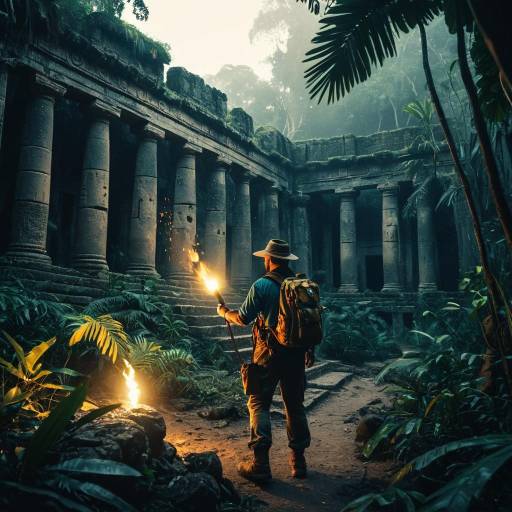 Explorer at Ancient Jungle Ruins Explorer at Ancient Jungle Ruins