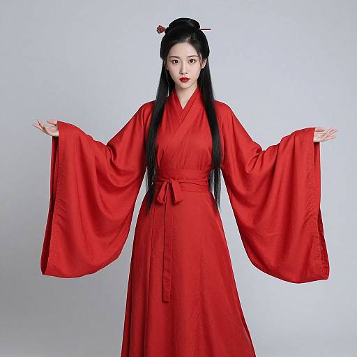 Elegant Lady in Red Chinese Costume