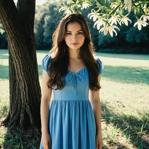 Elegant Girl in Blue Dress Outdoors