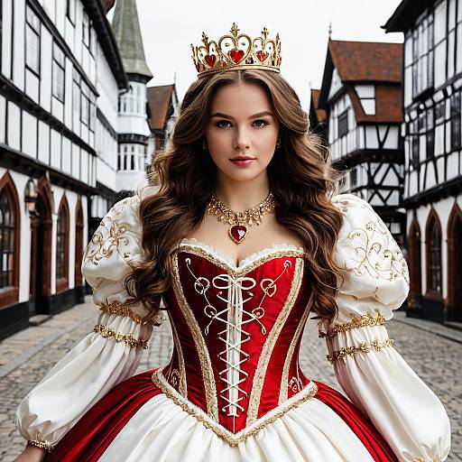Medieval Queen in Red and White Gown