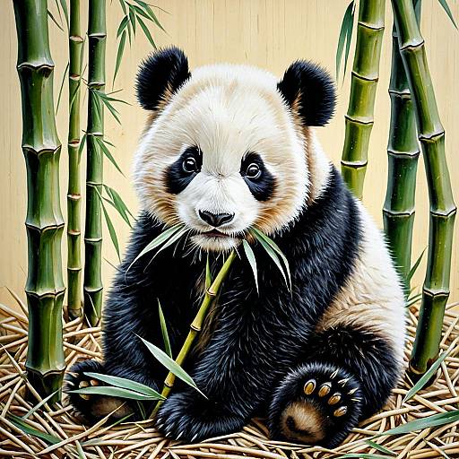 Oil Painted Baby Panda with Bamboo