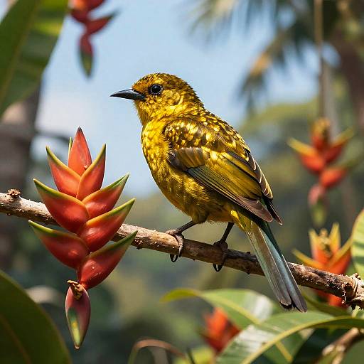 Vibrant Tropical Bird on Jungle Branch