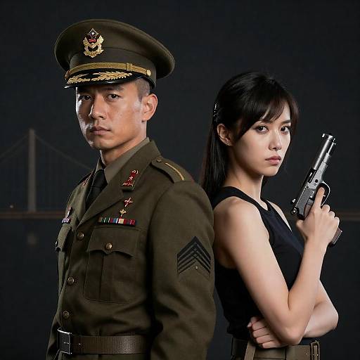 Intense Military Duo in Dramatic Setting