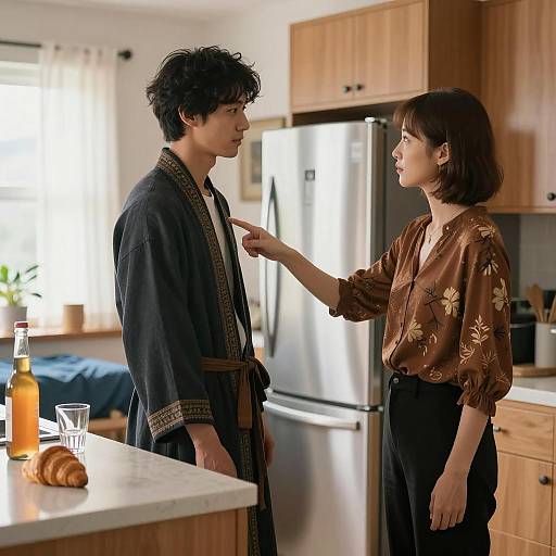 Couple in Serious Conversation in Kitchen