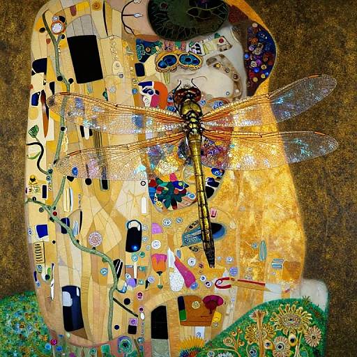 Klimt-Inspired Ornate Dragonfly Art
