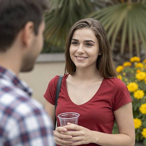 Smiling Young Woman Holding Clear Cup