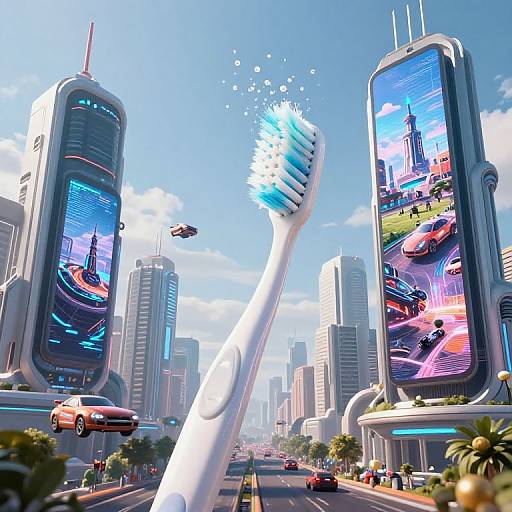 Futuristic Cityscape with Flying Cars