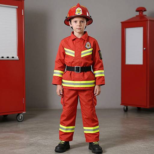 Firefighter in Red Helmet Costume