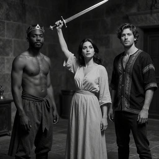 Dramatic Black-and-White Portrait in Stone Room