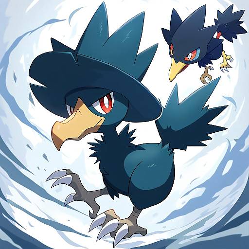 Illustration of Murkrow, pokemon in the style of Myuu (arisumeria)