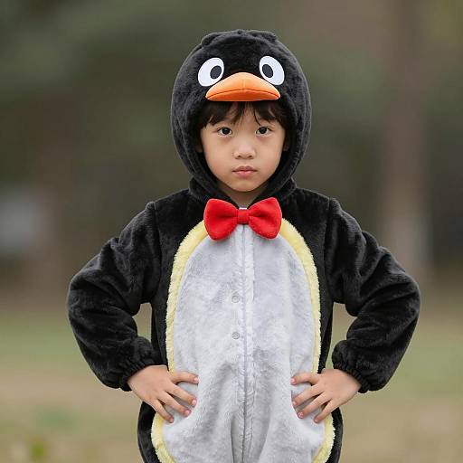 Boy in Penguin Costume with Red Bow Tie