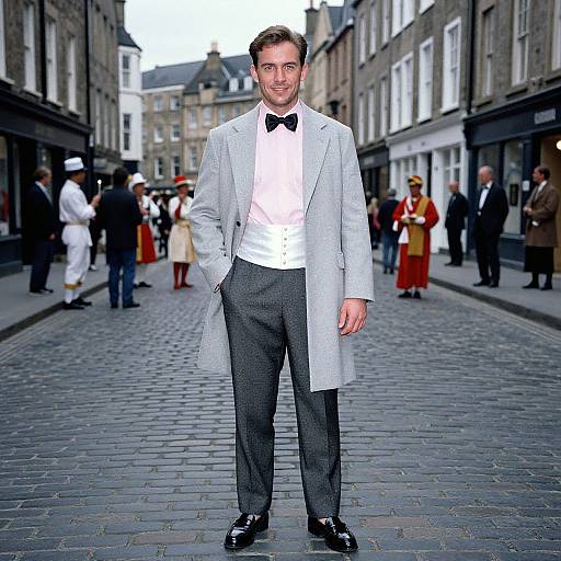 Stylish Man on Historic Cobblestone Street