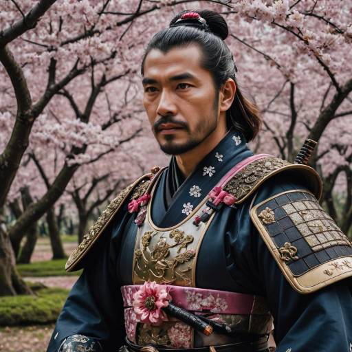 Noble Samurai in Cherry Blossom Grove