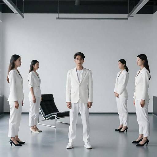 Minimalist Group Portrait in White Suits