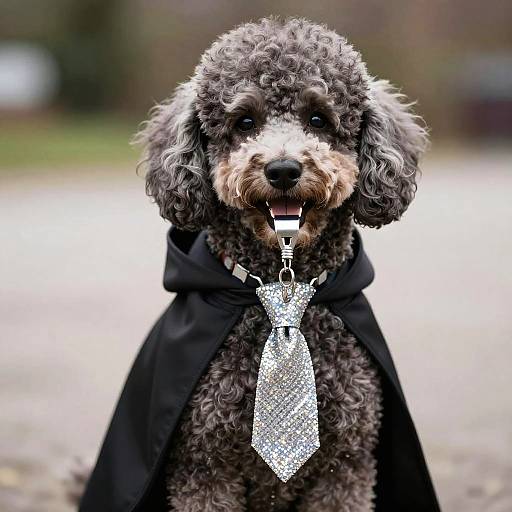 Realistic Poodle in Cape and Tie