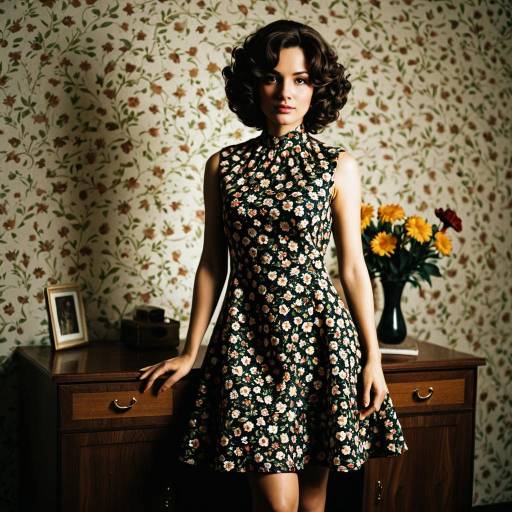 Retro Glamour Woman in 1970s Floral Dress