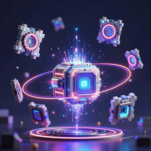 Cyberpunk AI Core with Neon Pixels