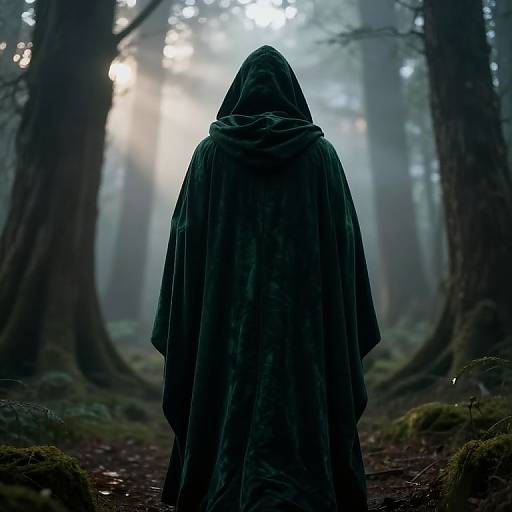 Mysterious Wanderer in Green Velvet Cloak