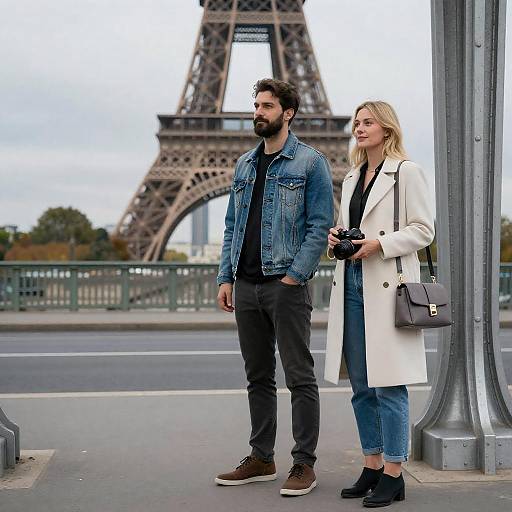 Couple on Bridge with Eiffel Tower View