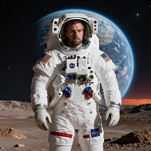 Astronaut in NASA Spacesuit on Planetary Surface