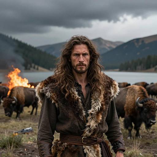 Intense Warrior in Wild Mountain Landscape