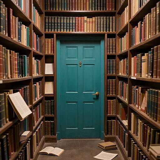 Labyrinthine Library with Teal Portal