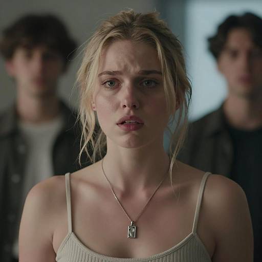 Anxious Blonde Woman in Soft Lighting