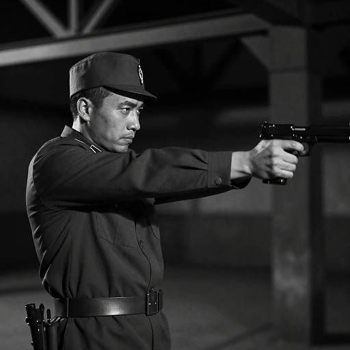 Cinematic Black-and-White Military Standoff