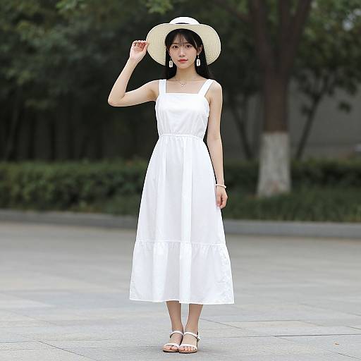 Summer Woman in White Sundress
