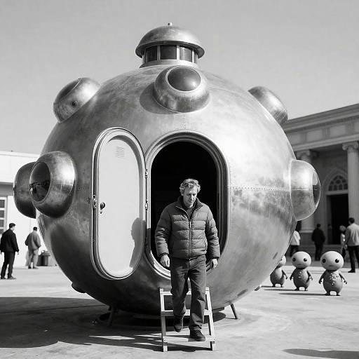 Futuristic Spaceship Encounter in Black-and-White