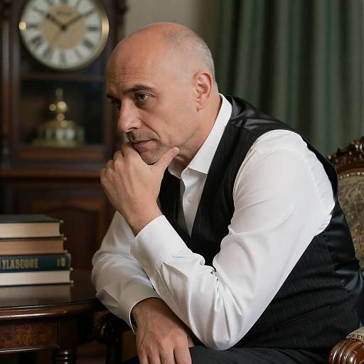 Bald Man in Striped Vest Portrait