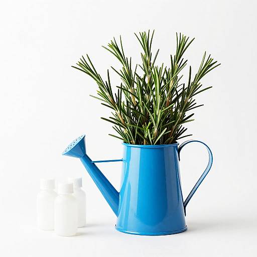 Glossy Enamel Watering Can with Rosemary