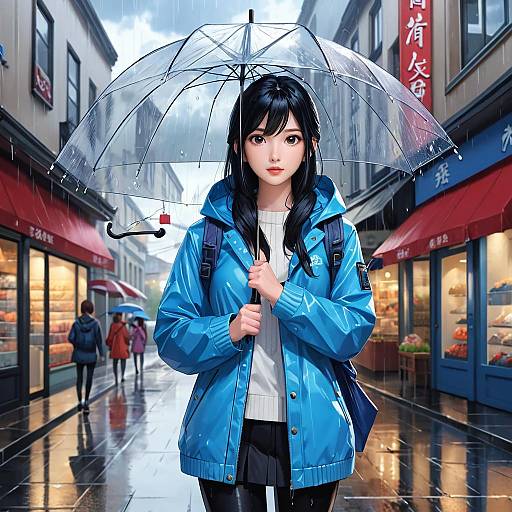 Rainy Street Walk with Umbrella