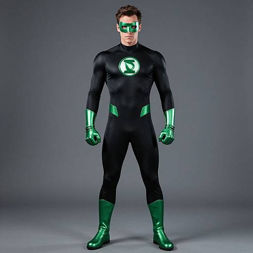 Green Lantern Superhero in Black Bodysuit