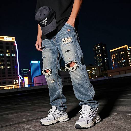 Urban Streetwear Distressed Jeans Style