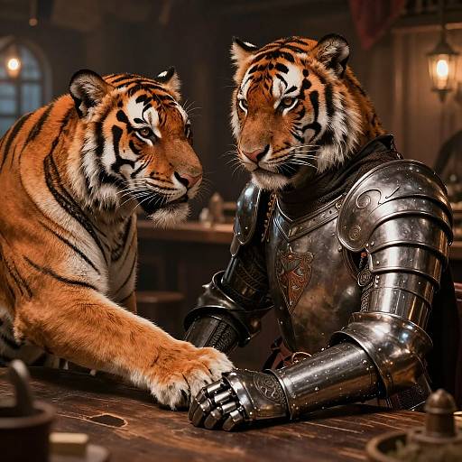 Medieval Tiger Warrior in Tavern