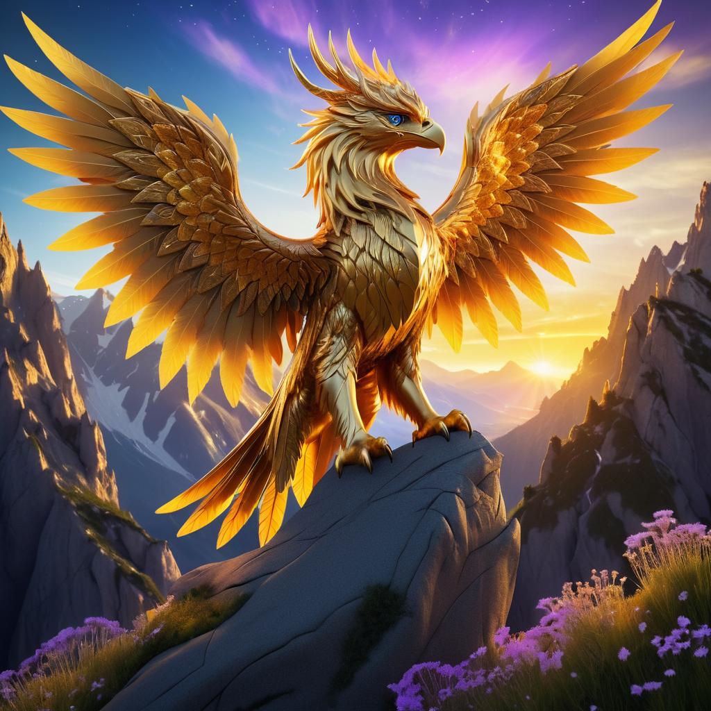 Majestic Griffin in a Sunset Landscape