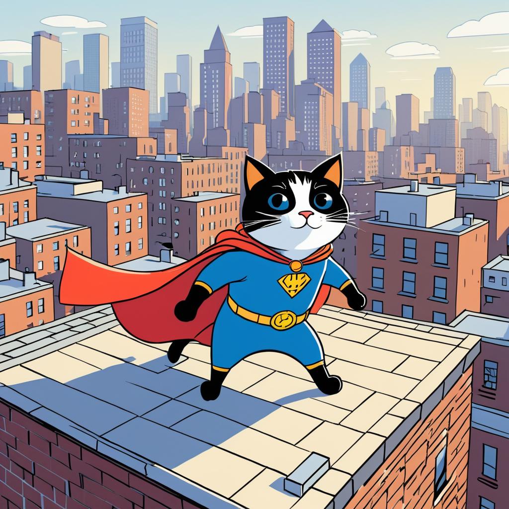 Superhero Cat Saves the Day in City