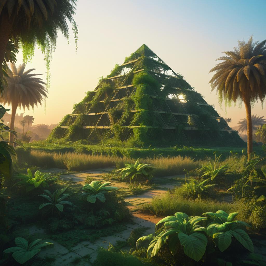 Abandoned Pyramids in a Cyberpunk Sunrise