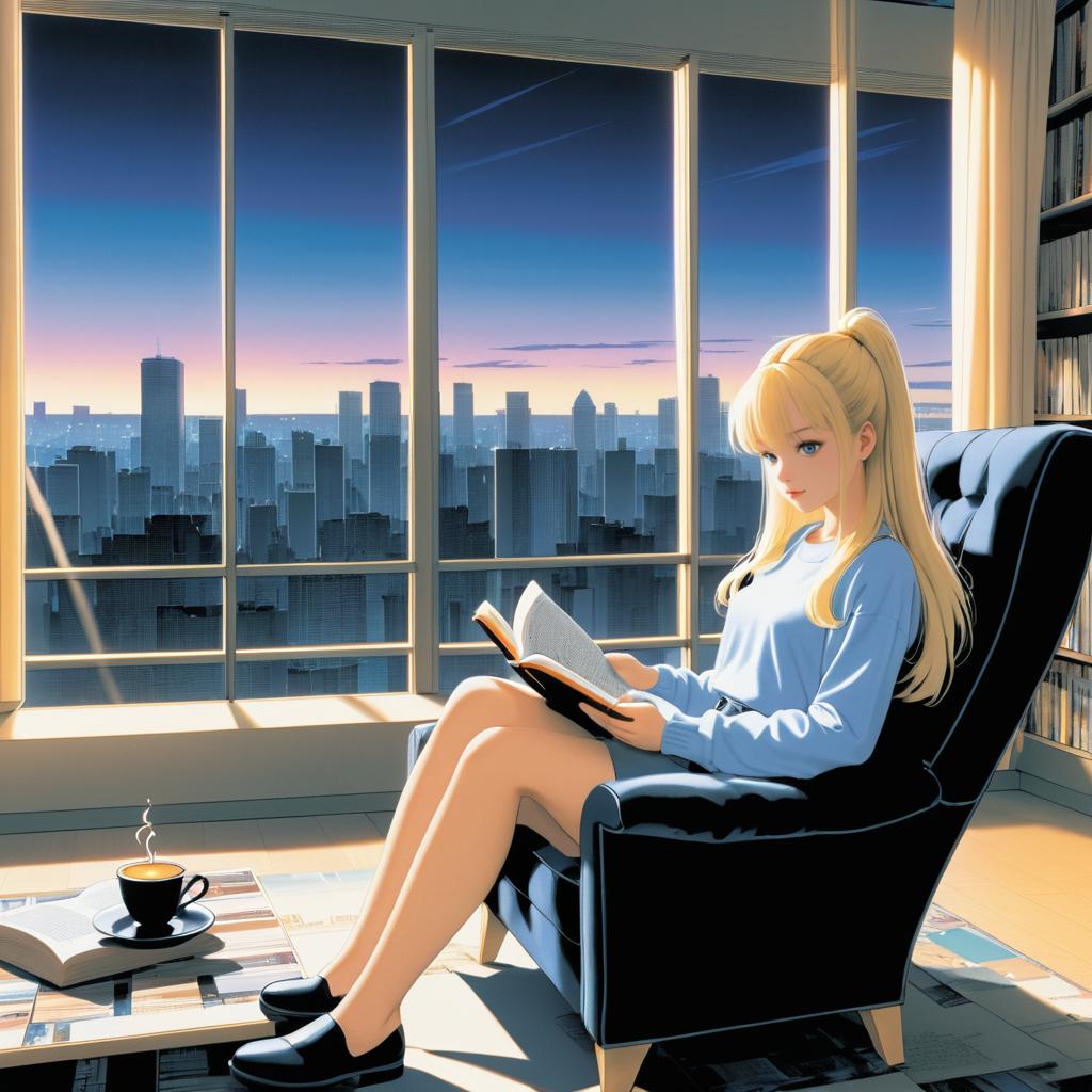 Twilight Reading in a Retro Manga Scene