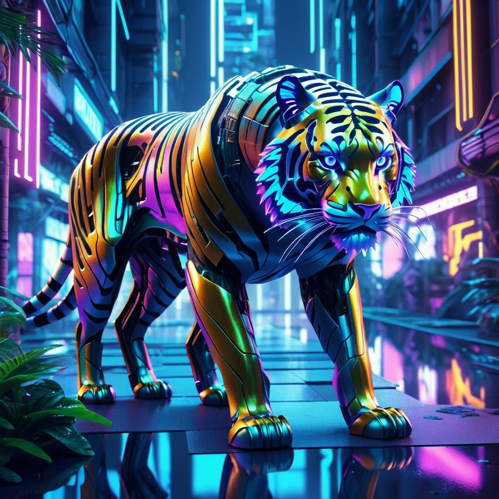 Futuristic Cyberpunk Tiger Illustration