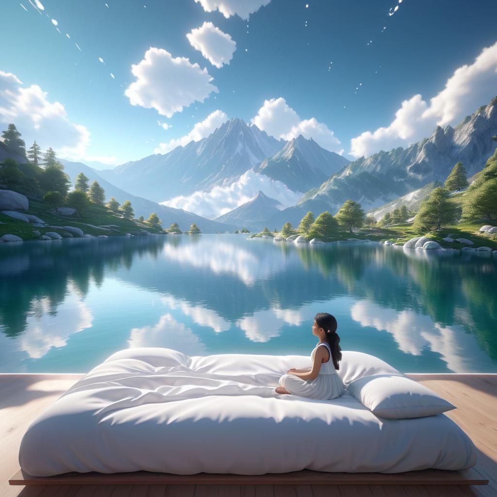 Serene Girl Meditating in Dreamy Landscape