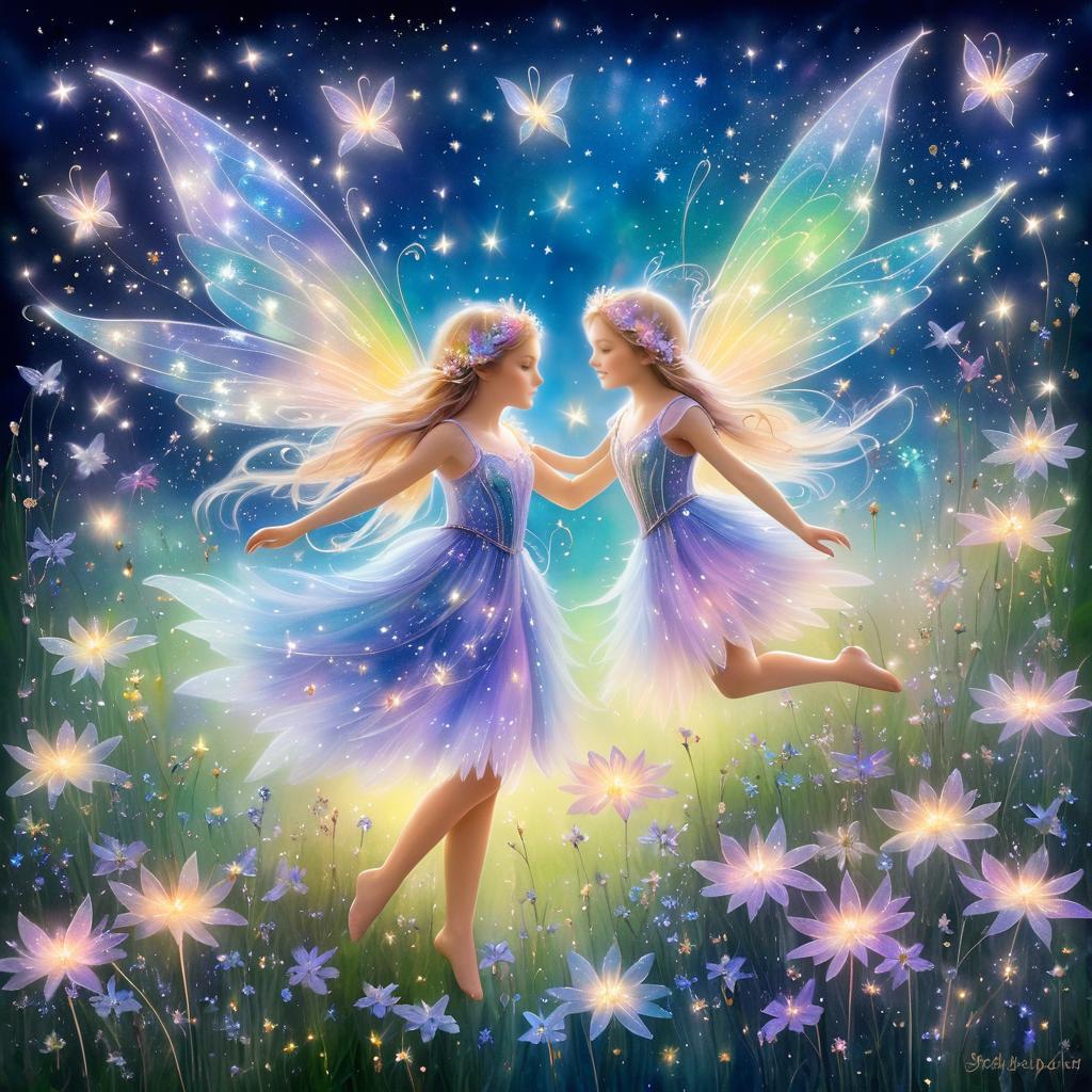 Whimsical Fairy Gathering Starlight Artwork