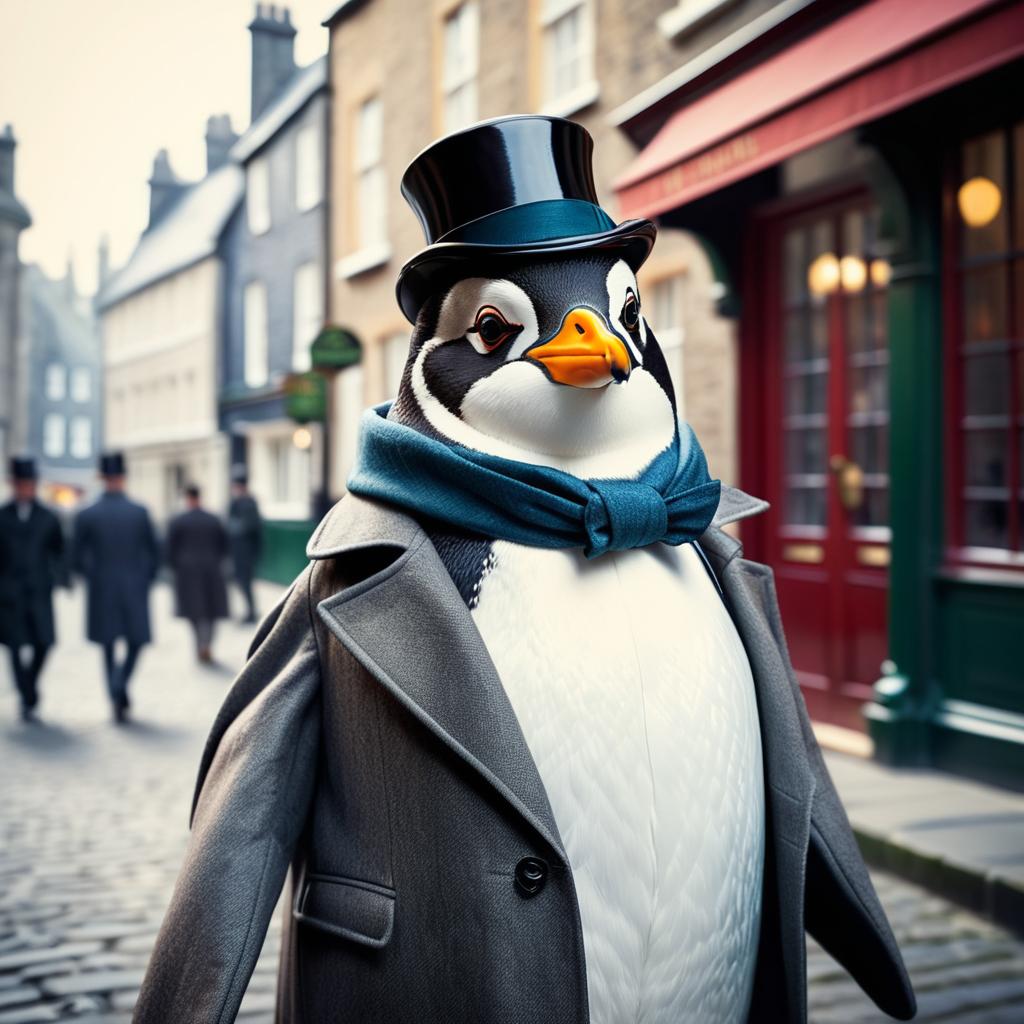 Whimsical Penguin in Sherlock Holmes Attire