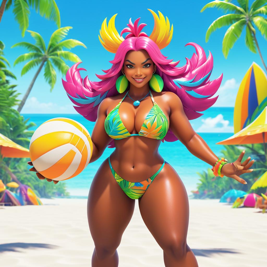 Vibrant Beach Volleyball Monster Character