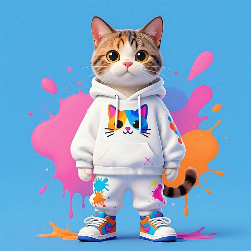 Anthropomorphic Cat in Vibrant Streetwear