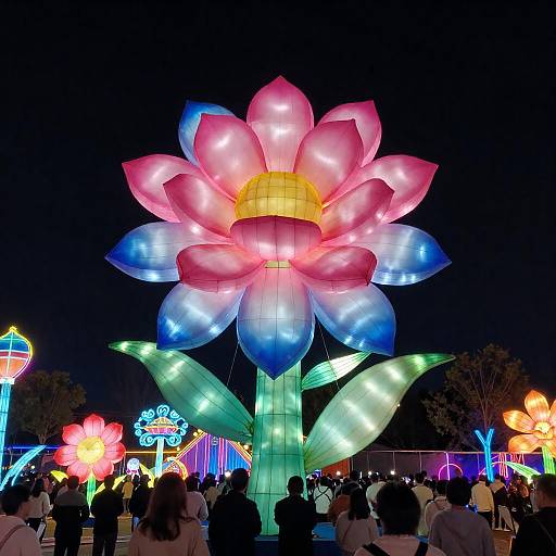 Vibrant Nighttime Festival with Light Displays