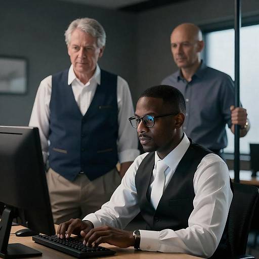 Three Men in a Dimly Lit Room