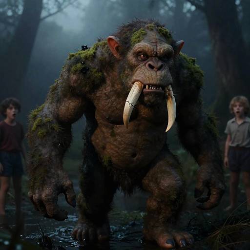 Dusk Swamp Troll with Frightened Children